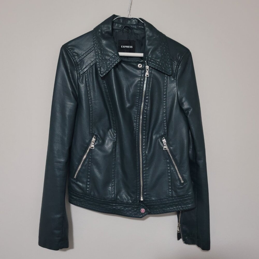 Express Dark Green Faux Leather Jacket US Women Size Small